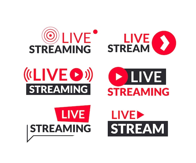 Set di segni e logotipi di live streaming e webinar live