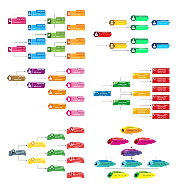 Set di sei concetto di struttura aziendale colorata