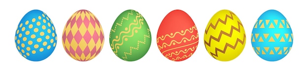Set di sei uova di Pasqua colorate su sfondo bianco Decorazione regalo di festa Illustrazione vettoriale