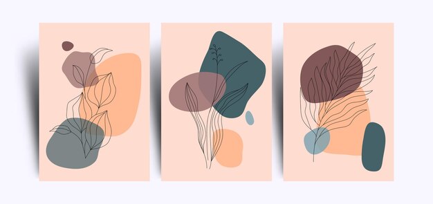 Set Di Sfondo Astratto Minimalista Con Linea Arte Floreale