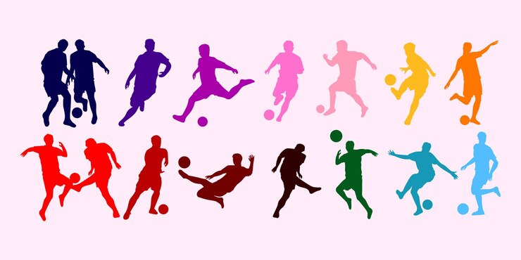 Vettore set di silhouette di calciatore di calcio isolato su un'illustrazione vettoriale a sfondo bianco