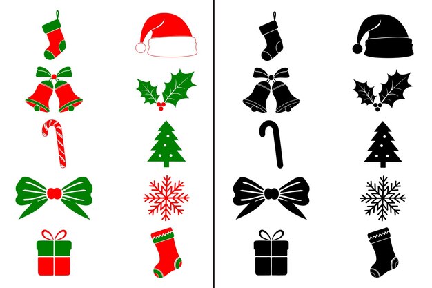 Set di silhouette di elementi di Natale Set di elementi di natale con elementi vettoriali di colore