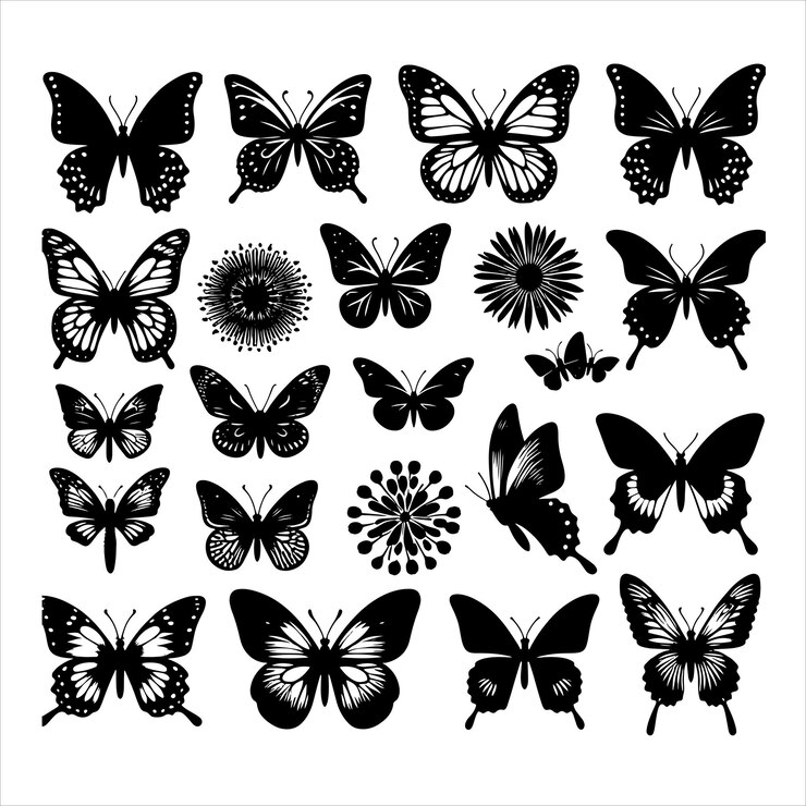 Vettore set di silhouette di farfalla clip art vettoriale farfalle sfondo bianco