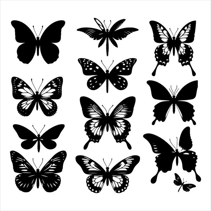 Vettore set di silhouette di farfalla clip art vettoriale farfalle sfondo bianco