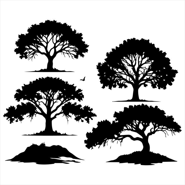 Set di silhouette di piante e alberi