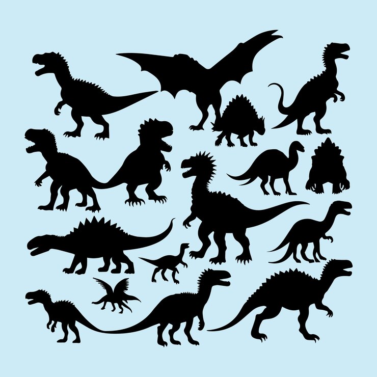 Set di silhouette nere di dinosauro Vettore di clip art