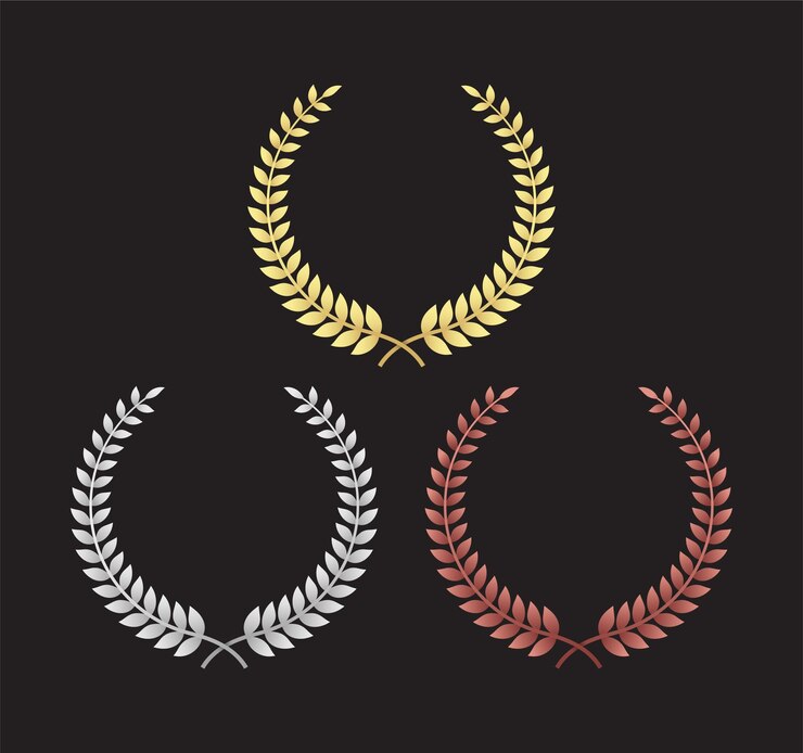Set di simboli di paddy d'oro, argento e bronzo per la certificazione e il riconoscimento dei premi del logo
