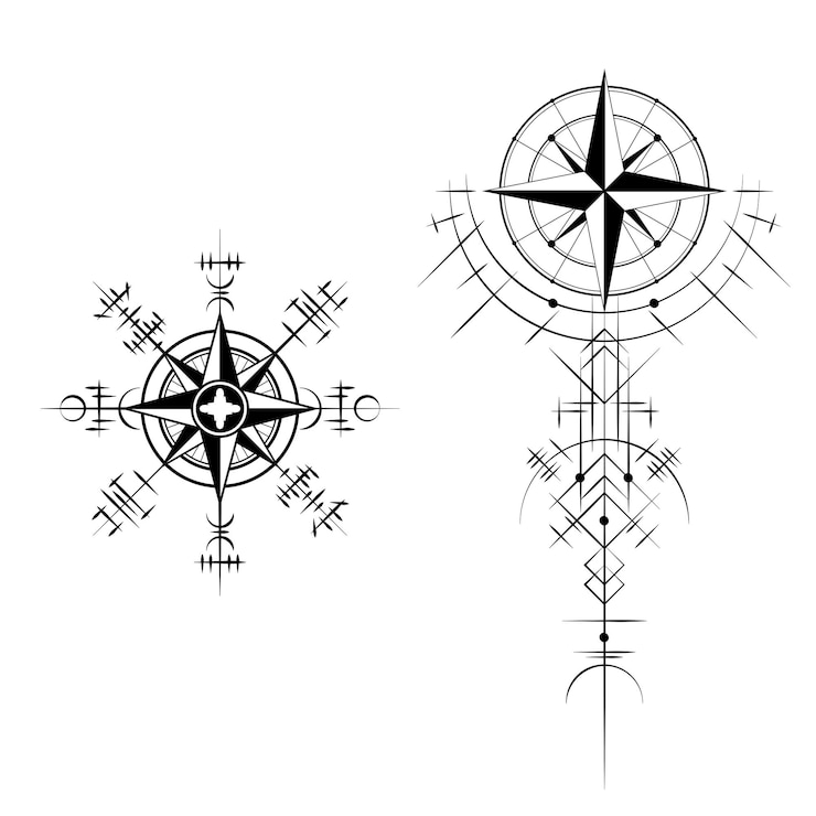 Vettore set di simboli magici antichi della rosa dei venti