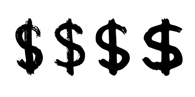 Vettore set di simboli monetari del dollaro disegnati a mano caricatura a pennello elemento singolo per il design