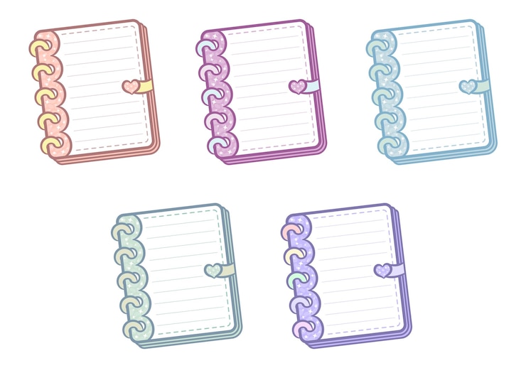 Vettore set di simpatiche note di lettere del diario per scrivere con colori pastello