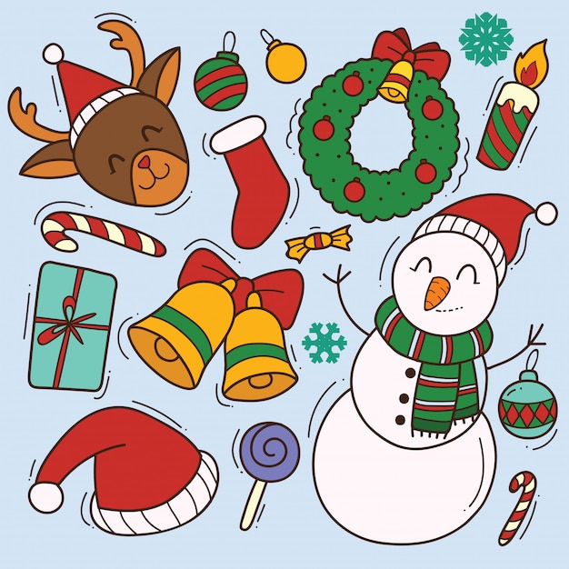Set di simpatici doodle di Natale