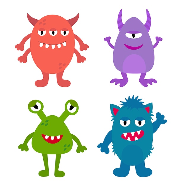Set di simpatici mostri Design dei personaggi dei cartoni animati per bambini per il logo dei prodotti per bambini poster e il design dell'imballaggio