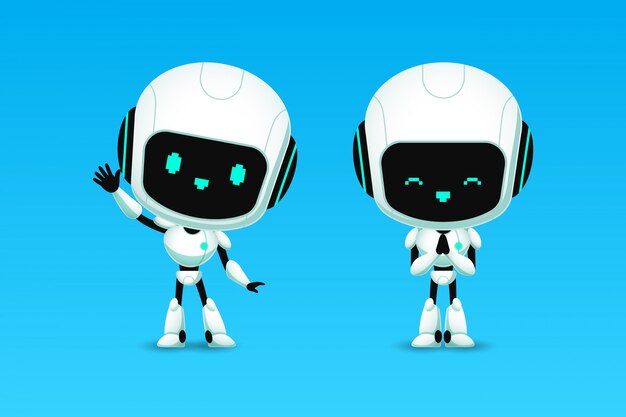 Set di simpatico personaggio robot ai, saluto e paga rispetto azione