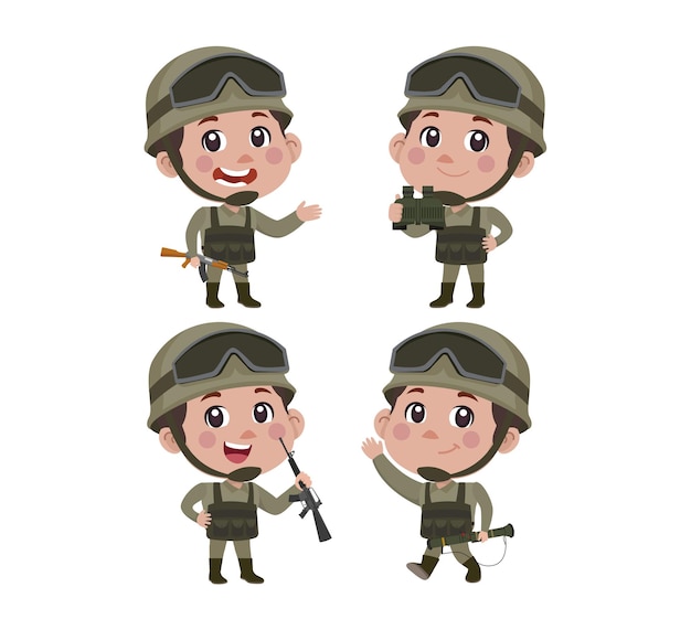 Set di soldati dell'esercito uomo in uniforme con azione di differenza
