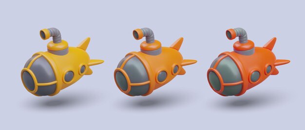 Set di sottomarini realistici in diversi colori Concept di esplorazione delle immersioni di viaggio
