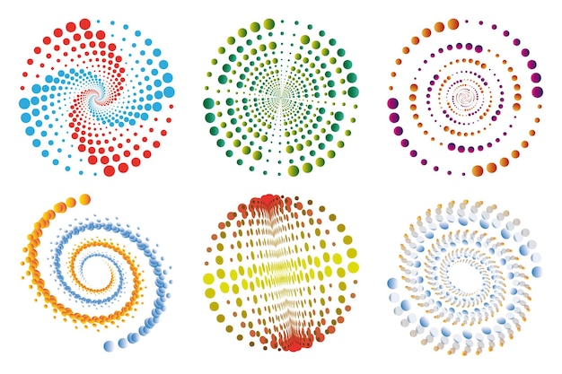 Set di spirali Elementi di design punteggiati modelli astratti Swirl twist points vortice mezzitoni