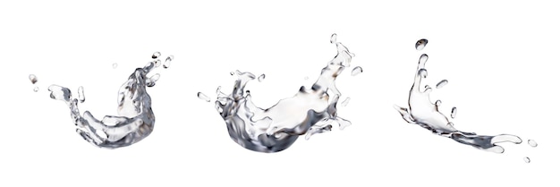 Set di spruzzi d'acqua realistici Flusso liquido chiaro Spruzzi di gocce d'acqua versata