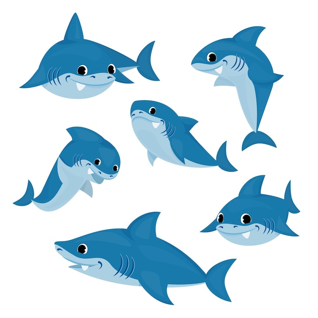 Set di squalo cartone animato blu