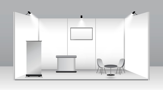 set di stand fieristici commerciali realistici o chiosco espositivo vuoto bianco o stand stand aziendale