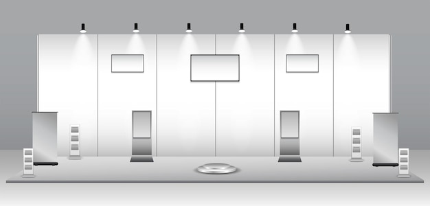 set di stand fieristici commerciali realistici o chiosco espositivo vuoto bianco o stand stand aziendale