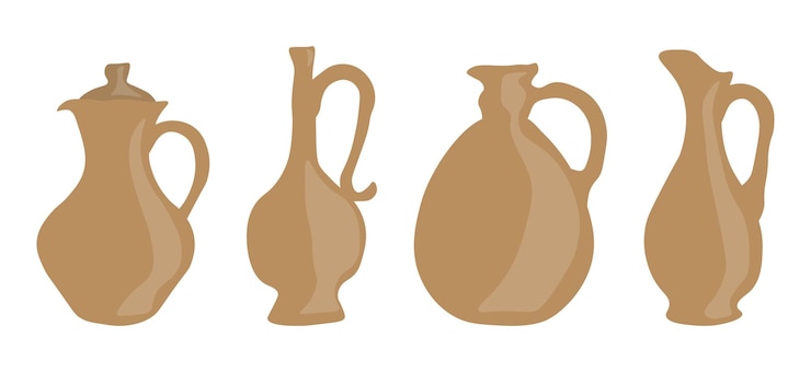 Vettore set di stoviglie in brocca di argilla