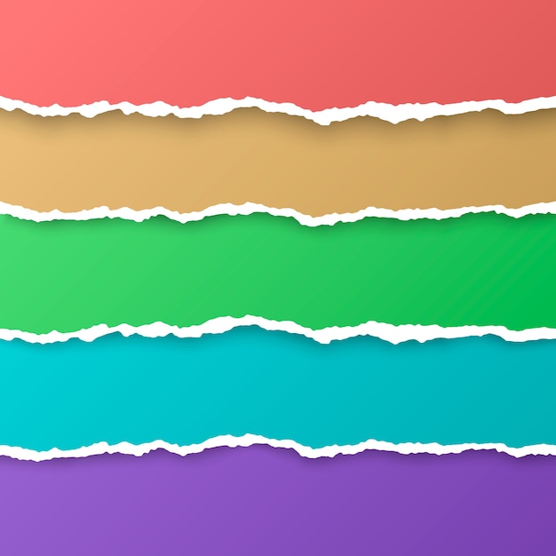 Set di strisce di carta strappata arcobaleno di colore