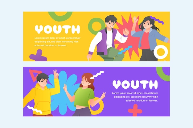 Set di striscioni disegnati a mano da giovani