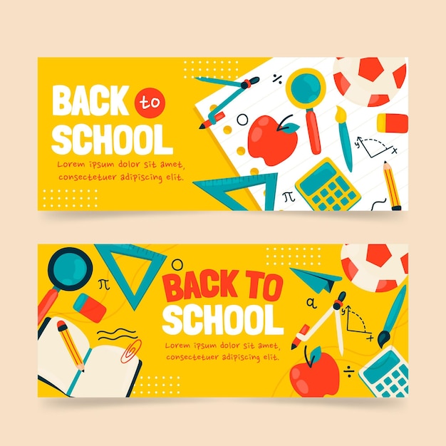 Set di striscioni disegnati a mano per tornare a scuola