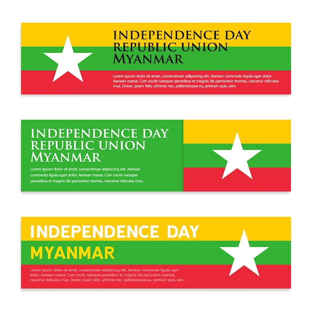 Set di striscioni panoramici con spazio per la copia del testo Giorno dell'indipendenza della Repubblica di Myanmar