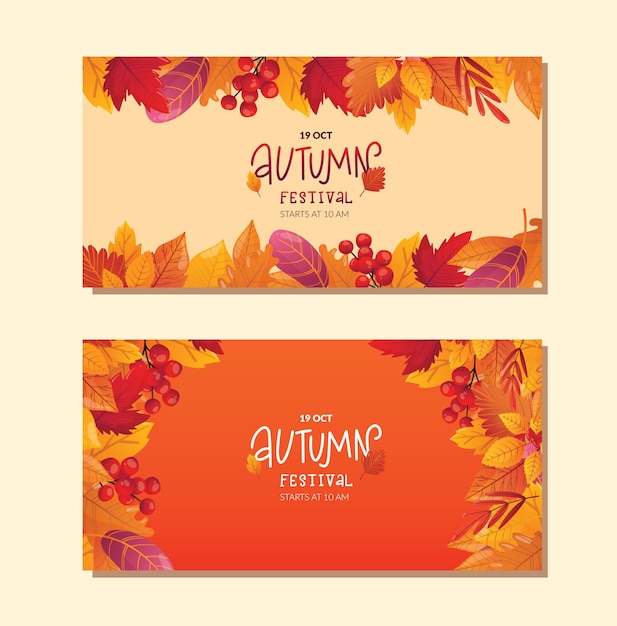 Set di striscioni per festival autunnali decorati con foglie autunnali