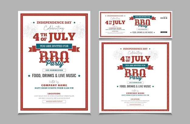 Set di striscioni quadrati e storie per instagram e facebook poster a4 per il barbecue del giorno dell'indipendenza