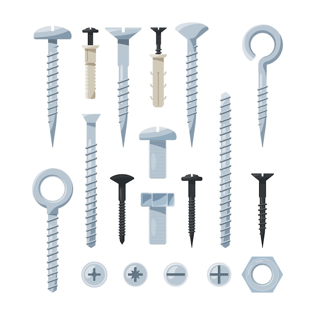 set di strumenti hardware, bulloni di ferro, dadi, chiodi e viti