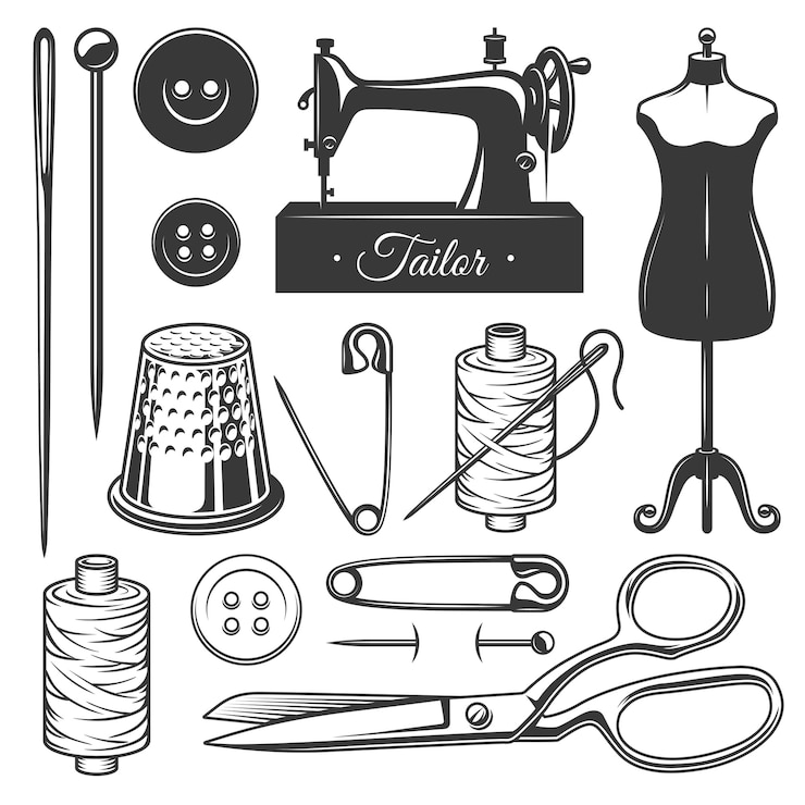 Vettore set di strumenti vintage su misura in bianco e nero.