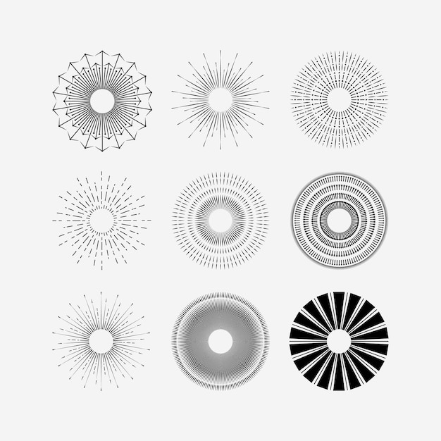 Set di Sunburst Sfondo Logo Illustrazione Vettoriale Modello Design, Burst Cerchio Modello Icona Primavera Star