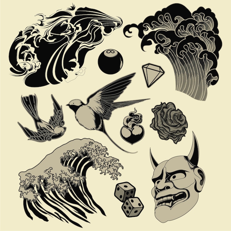 Vettore set di tatuaggi