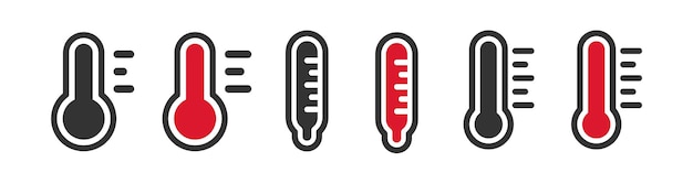 Set di termometri Termometro con mercurio rosso icone nere e colorate