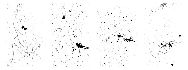 Set di texture angosciate invecchiate grungy illustrazione vettoriale retrò con sovrapposizioni in bianco e nero