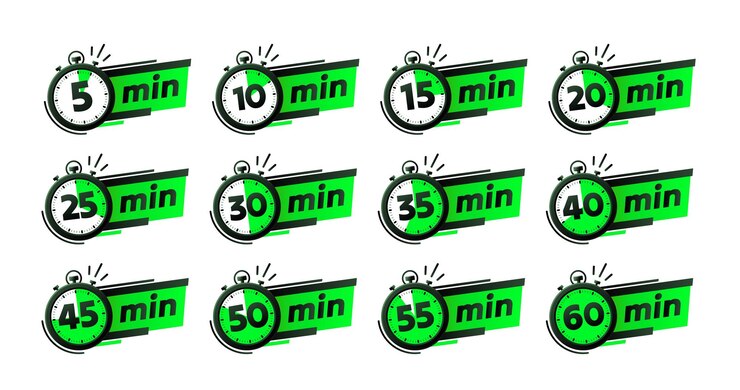 Vettore set di timer 5 10 15 20 minuti sull'illustrazione vettoriale della maniglia del timer