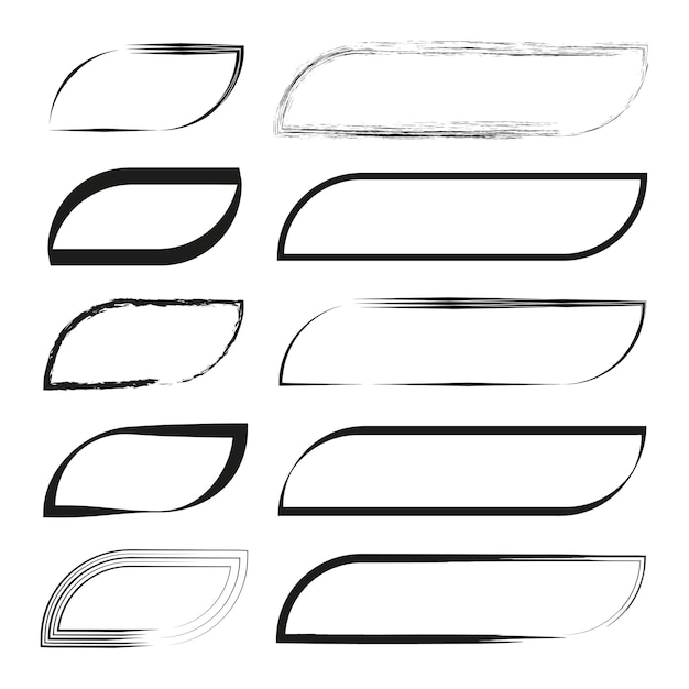 Set di tratti di pennello Forme curve nere Simboli di consistenza vettoriale Contrasto di sfondo bianco