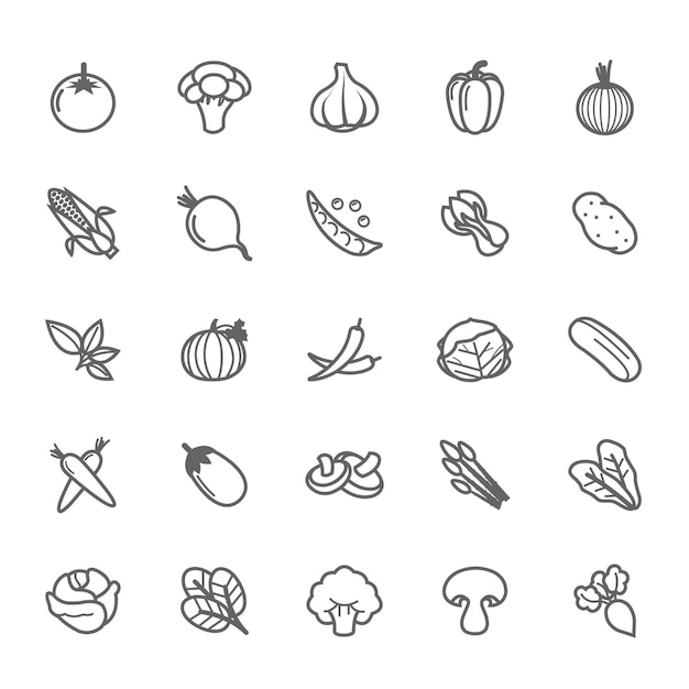 Set di tratto di contorno Icona di verdura Illustrazione vettoriale