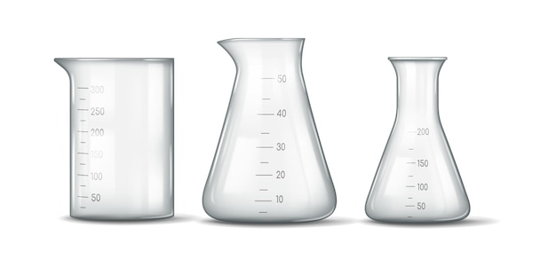 Set di tre contenitori di vetreria da laboratorio