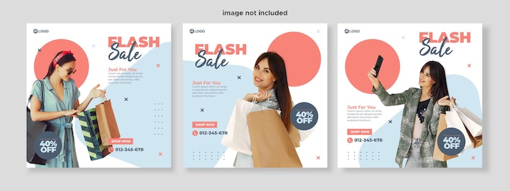 Vettore set di tre memphis sfondo del banner di promozione della moda modello di social media pack premium vector