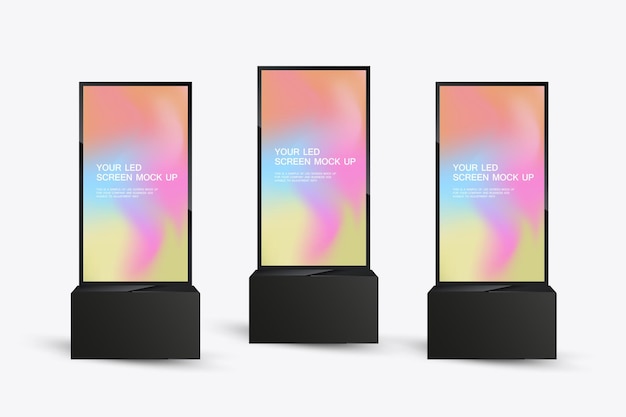 Set di tre schermi LED Mockup in 3D di schermo realistico scatola di luce schermo LED mockup
