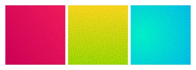 Set di tre sfondi colorati con gradiente di reazione turing Modello di diffusione astratto