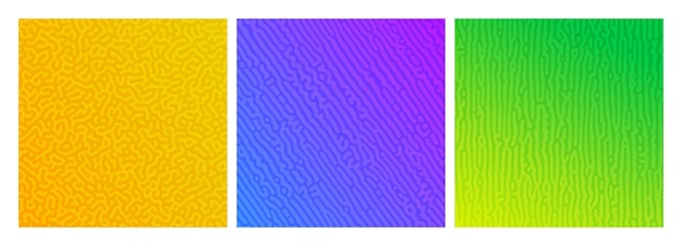 Set di tre sfondi colorati con gradiente di reazione turing Modello di diffusione astratto
