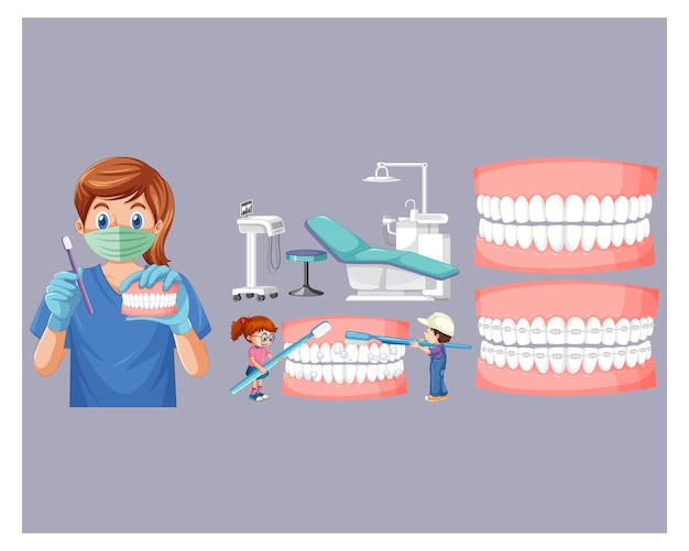Set di tutti i tipi di denti su sfondo bianco illustrazione vettoriale