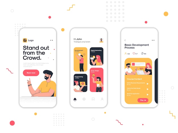 Set di UI, UX, schermate GUI App del corso online