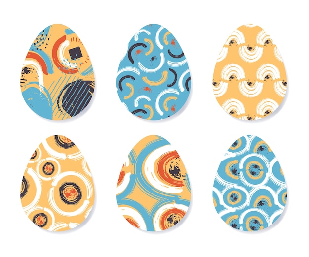 Set di uova di Pasqua astratte Raccolta di uova con diversi modelli di colore Elementi di design grafico colorato su sfondo bianco Vector