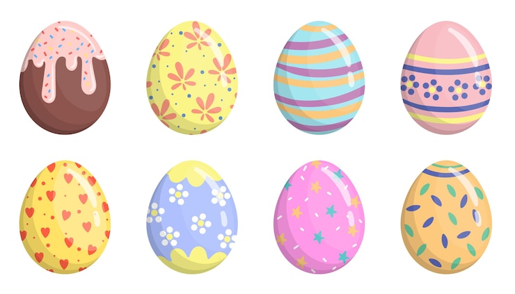 Vettore set di uova di pasqua in stile cartone animato