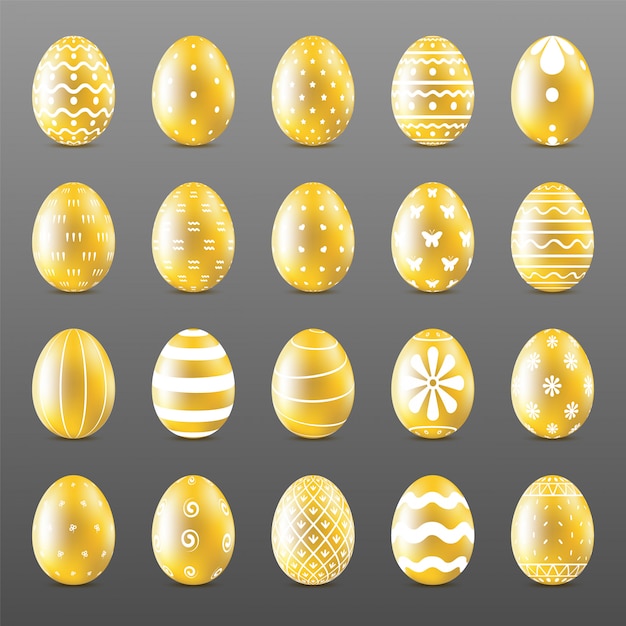 Set di uova di Pasqua lussuose dorate con bellissimo ornamento